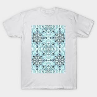 Soft Mint & Teal Detailed Lace Doodle Pattern T-Shirt